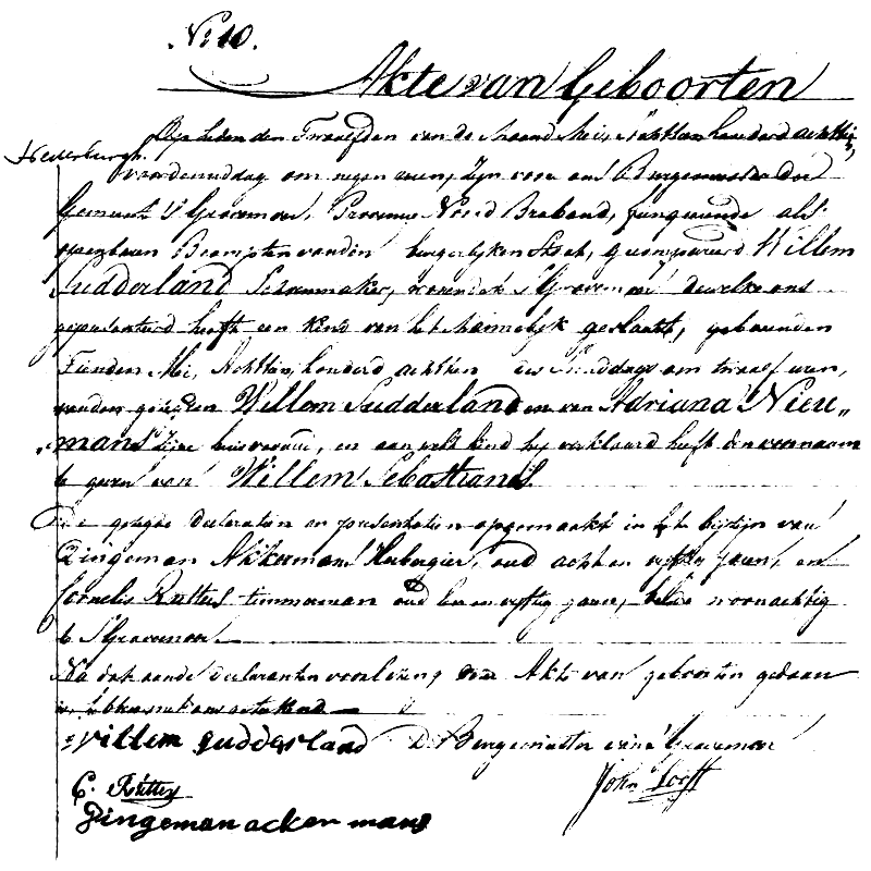 Geboorte- en Overlijdensakte Willem Sebastianes S(o)(u)dderland.